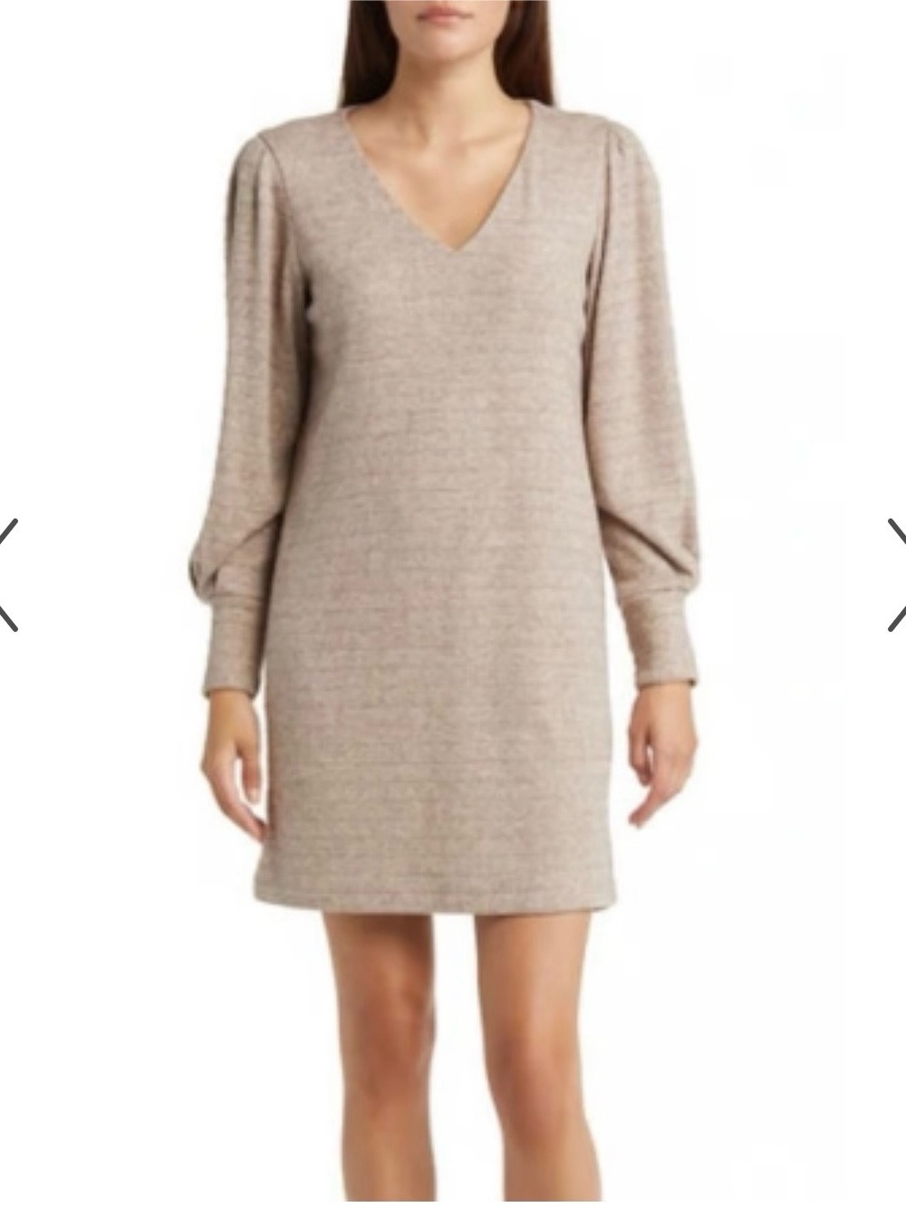 julia jordan Beige V-Neck Puff Sleeve Mini Dress